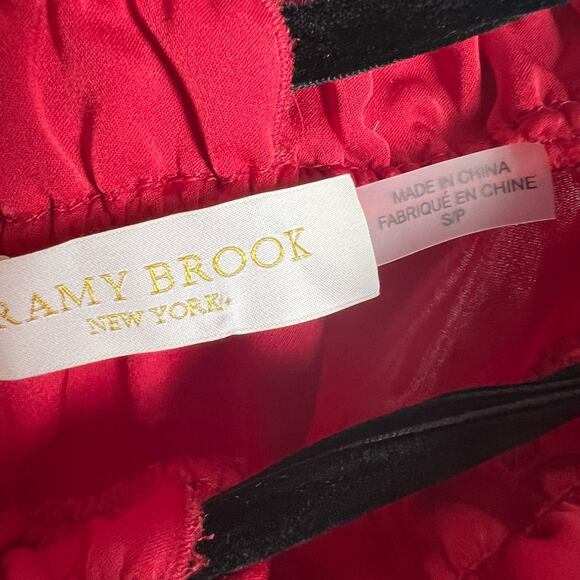 Ramy Brook Red Off the Shoulder Bow Shoulder Long Sleeve Satin Top Size S - Picture 7 of 8